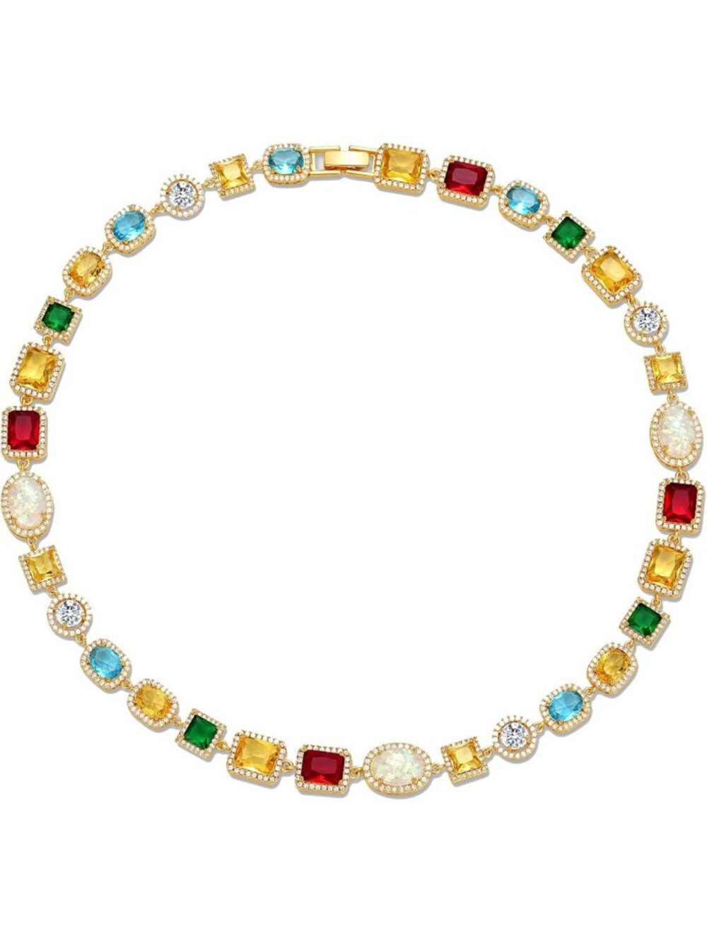 Dainty 18K Gold Plated Tennis Choker Necklace with Gemstones - Perfect Gift for